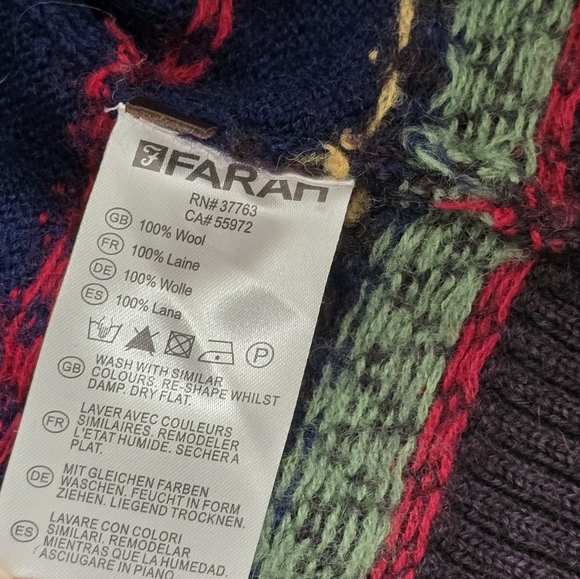 Farah Falcon Vintage 100% Wool Men's Fairisle Shawl Collar Cardigan Sweater S - Picture 11 of 12